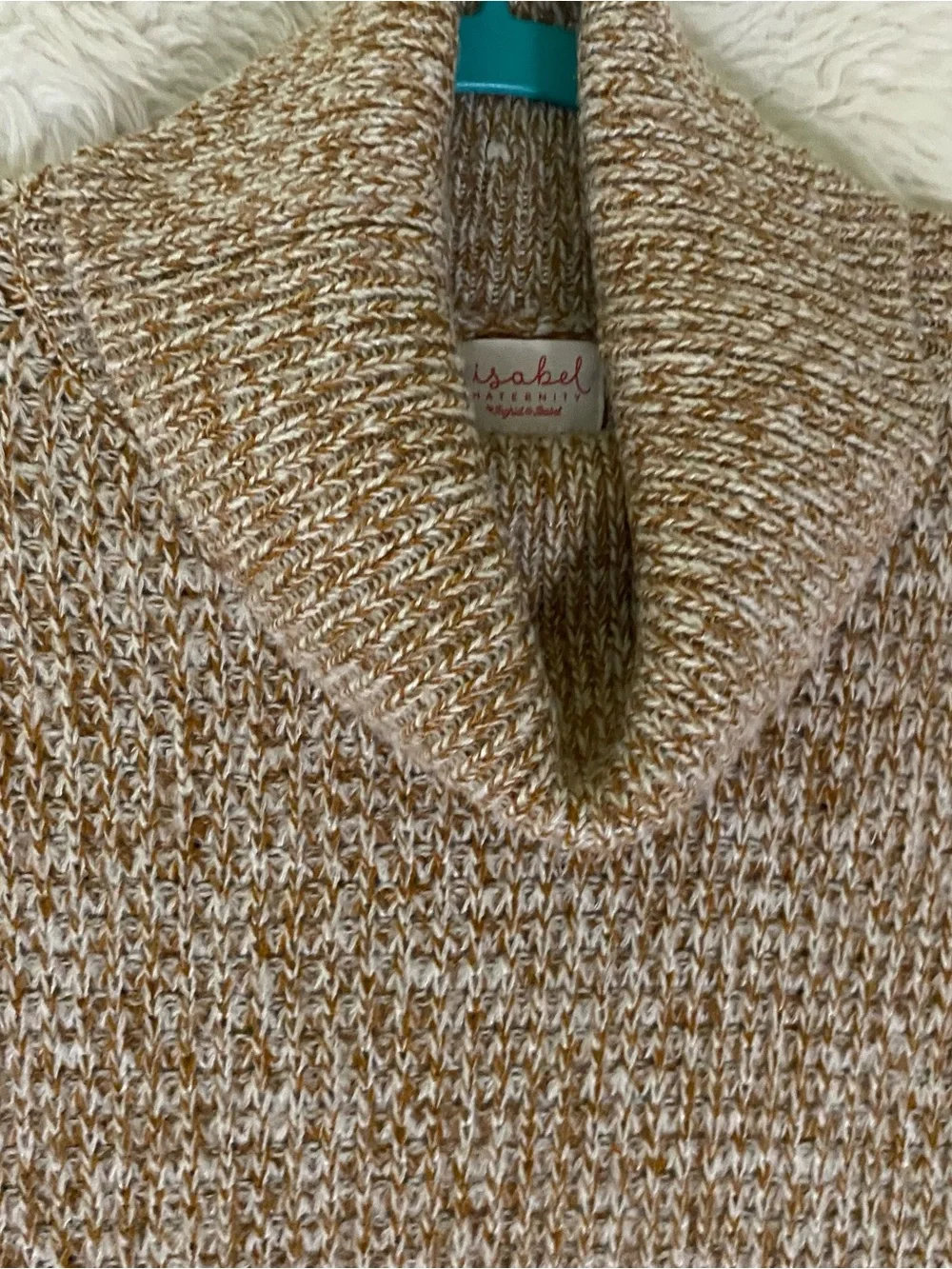 Ingrid & Isabel Two-Tone Cowl Neck Sweater Tunic in Beige and Mustard - Picture 4 of 6
